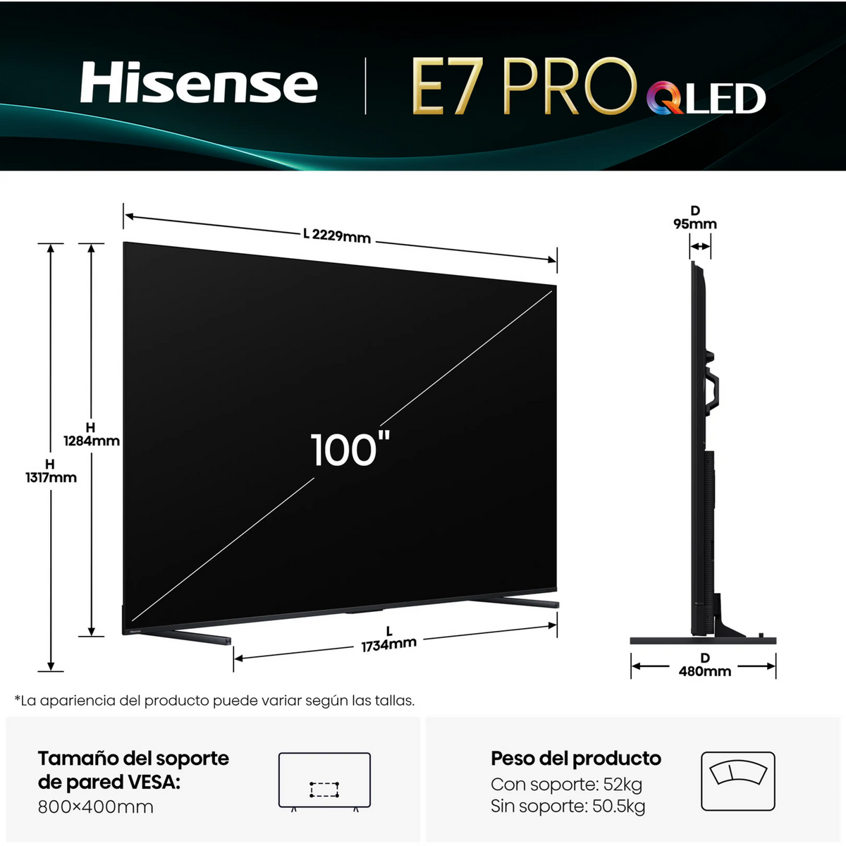 TV QLED 100" - Hisense 100E7Q PRO